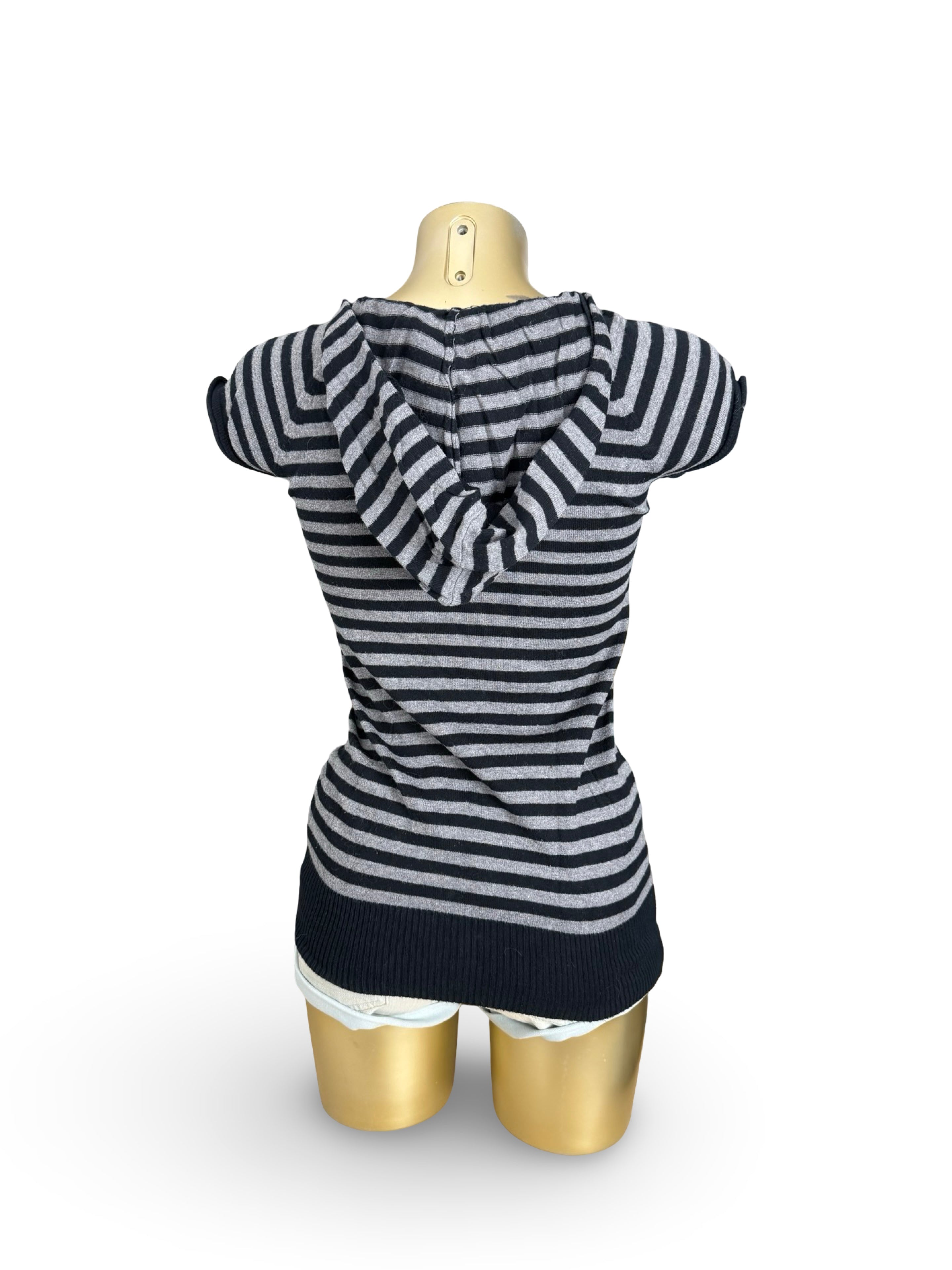 Grey striped hooded short sleeves jumper (S)