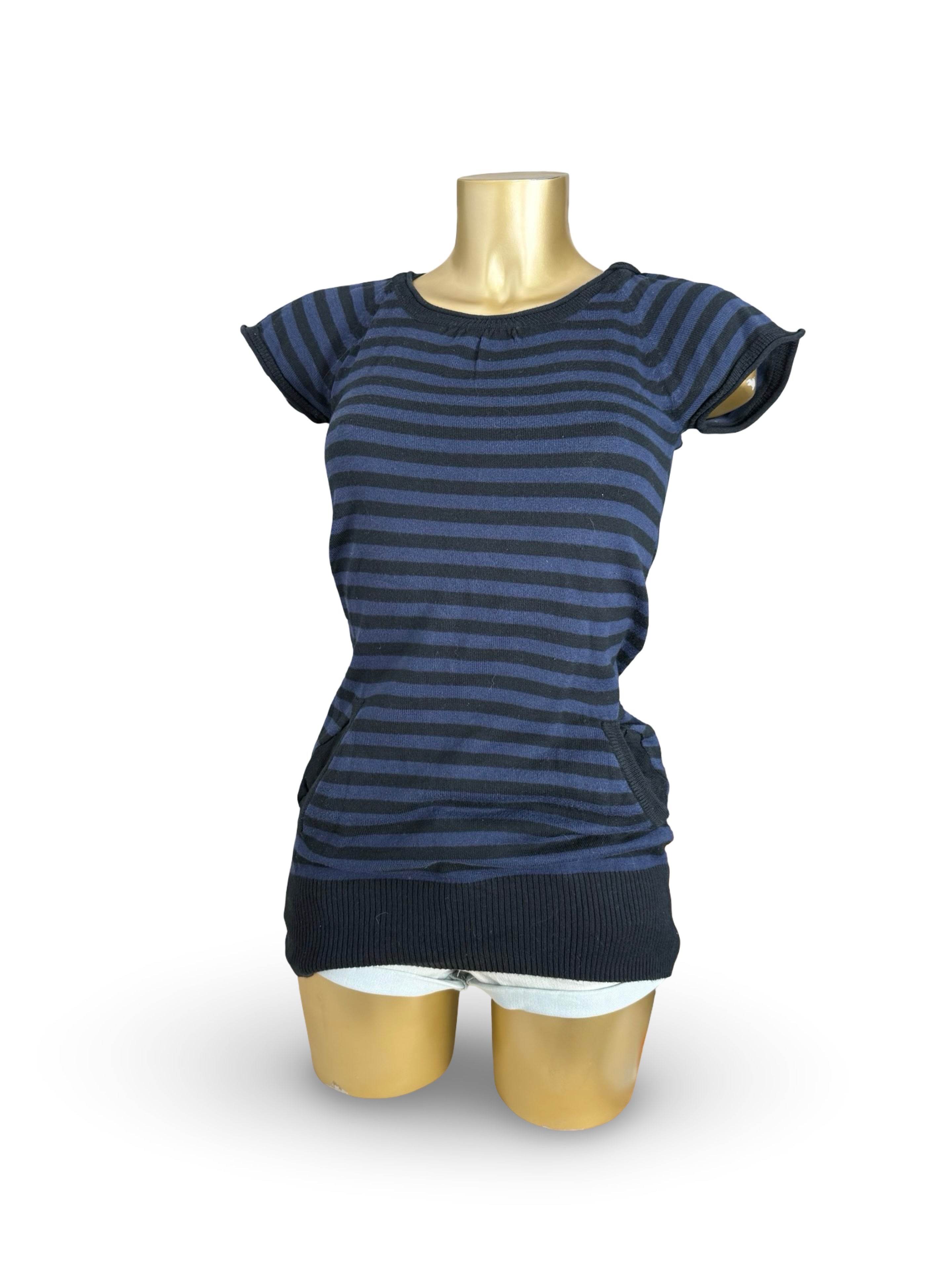 Navy striped hooded short sleeves jumper (S)