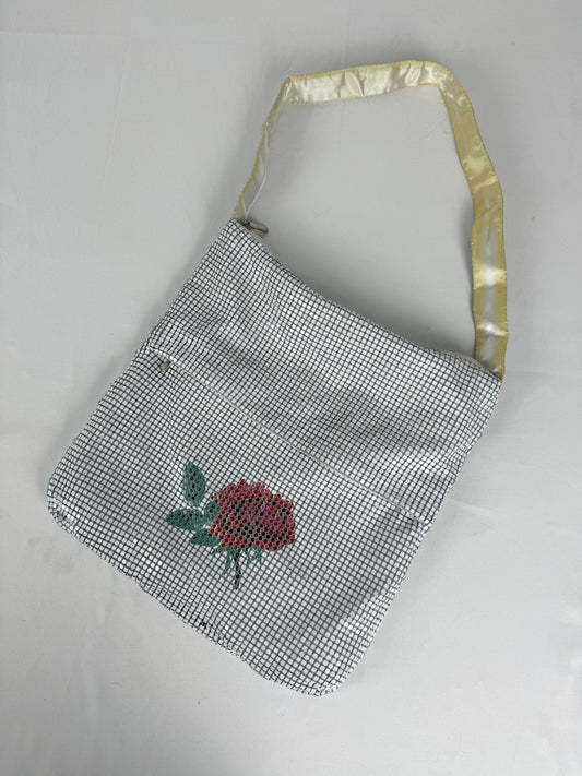 Silver sequins besace shoulder bag (30x32cm)