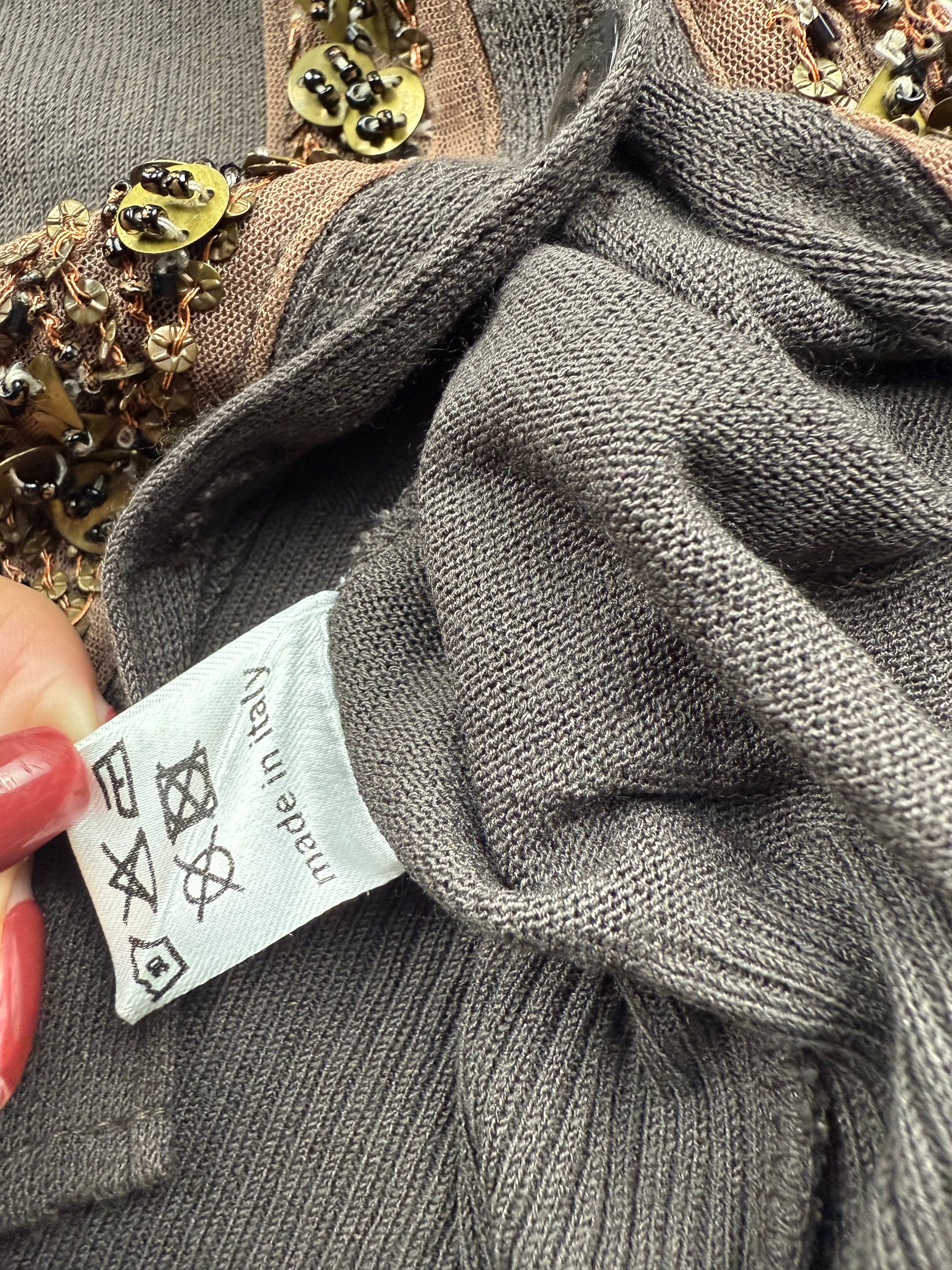 Brown pearls buttons up cardigan jumper (M)