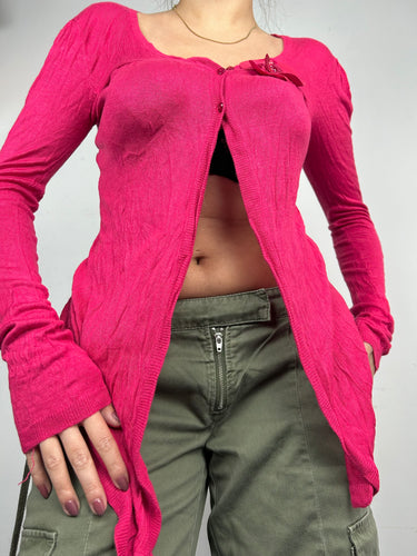 Burgundy pink flower appliqué cardigan jumper (M/L)