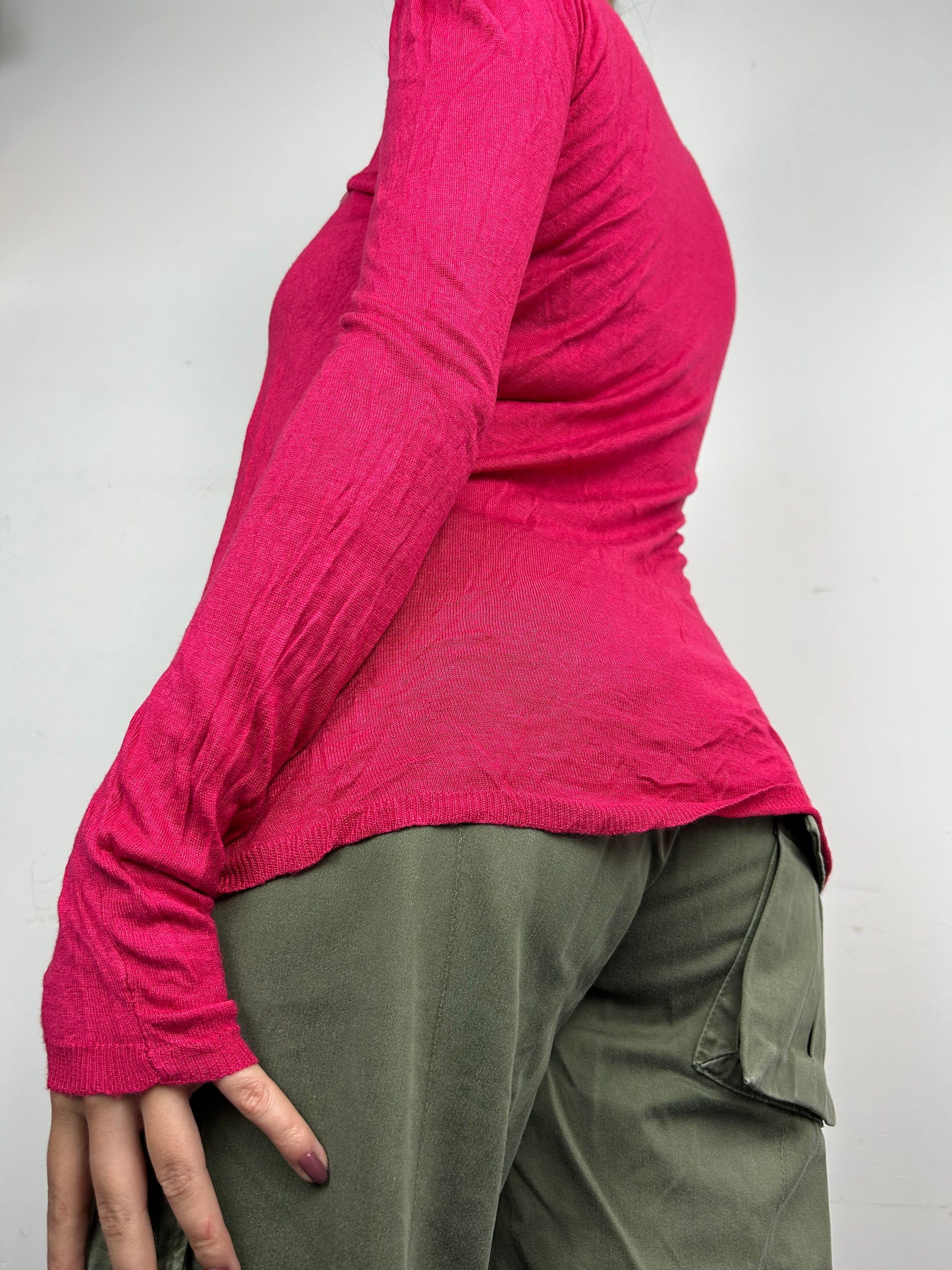 Burgundy pink flower appliqué cardigan jumper (M/L)