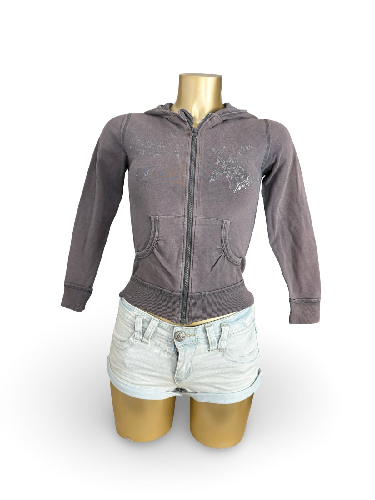 Grey zip up cotton hoodie (XS)