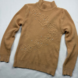 Beige high neck embroidered wool jumper (XS)