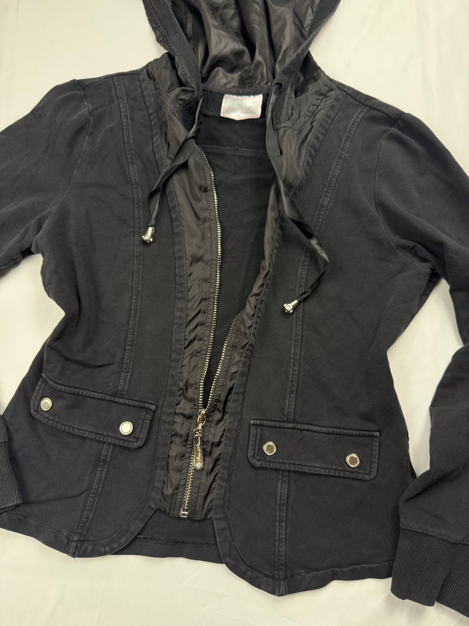 Black zip up hooded jacket (S/M)