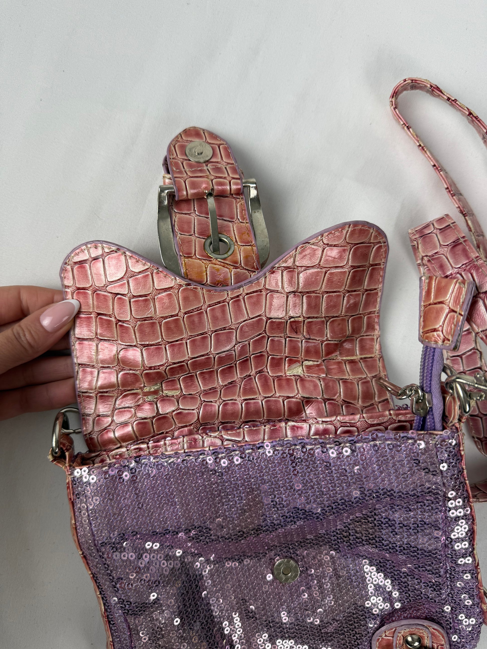 Pink sequins crossbody bag (18x19cm)