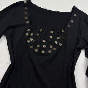 Black cotton sequins flared long sleeves top (S/M)