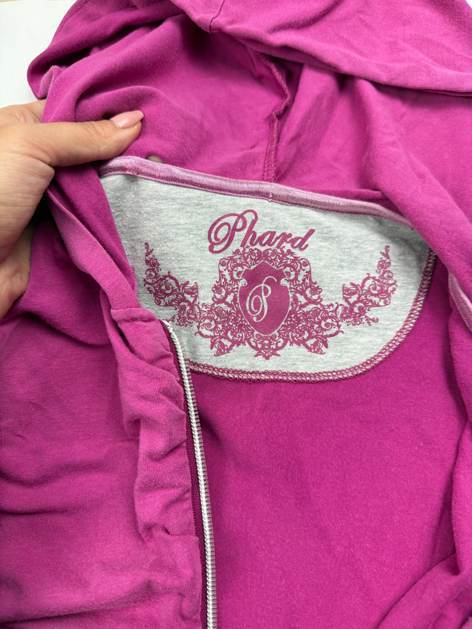 Pink ruched zip up hoodie (M)