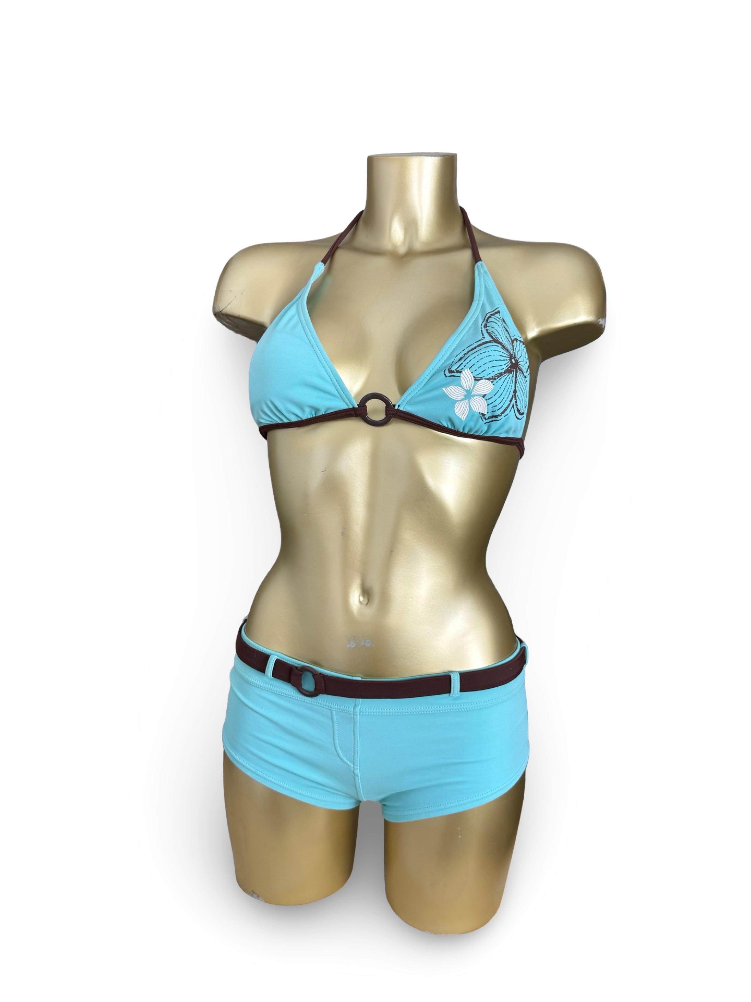 Blue floral shorty bikini set (S)