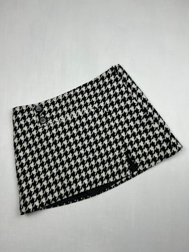 Black & white houndstooth low rise office mini skirt (S)