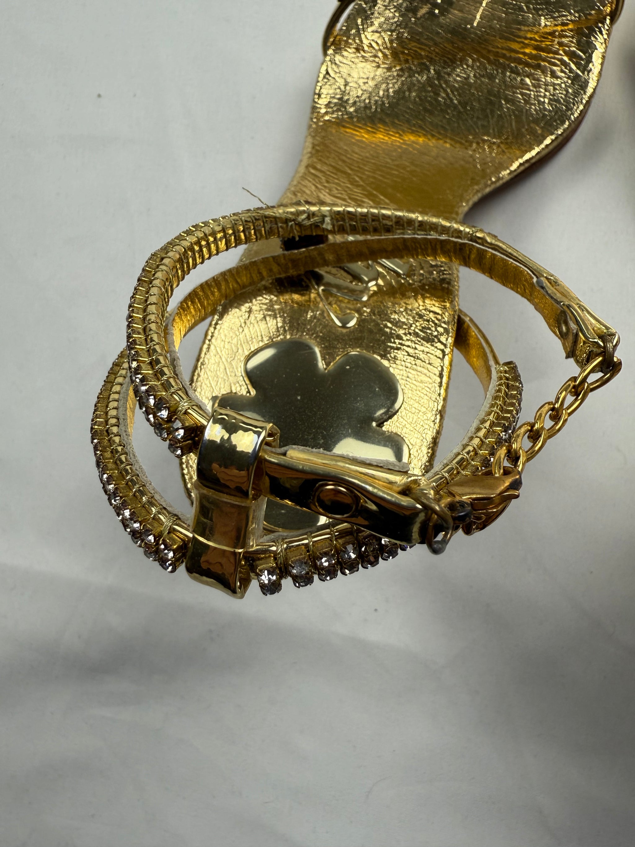 Gold rhinestones 100% real leather heels shoes (35/36)
