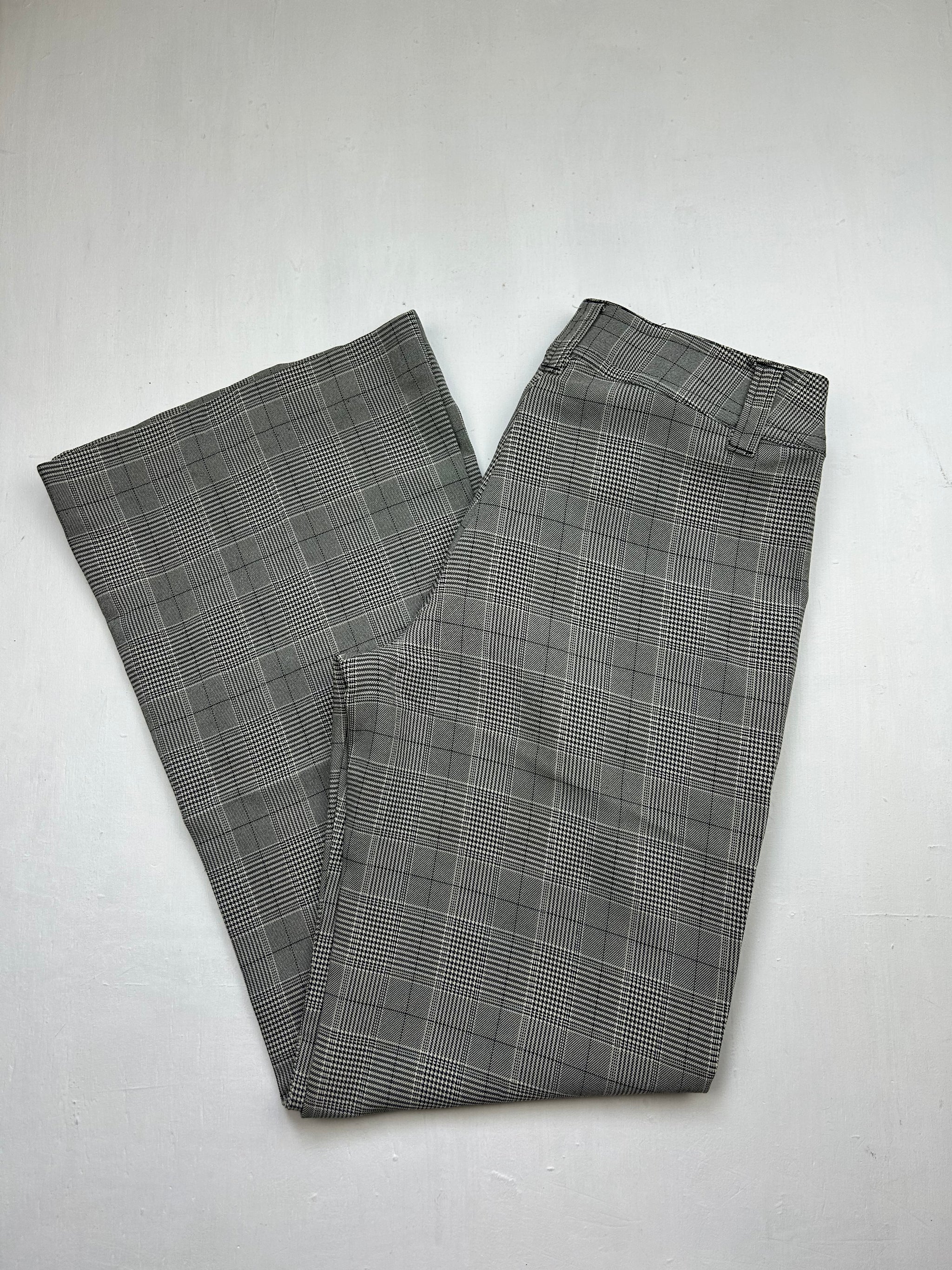 Grey check print low waist office flare pants (XS/S)