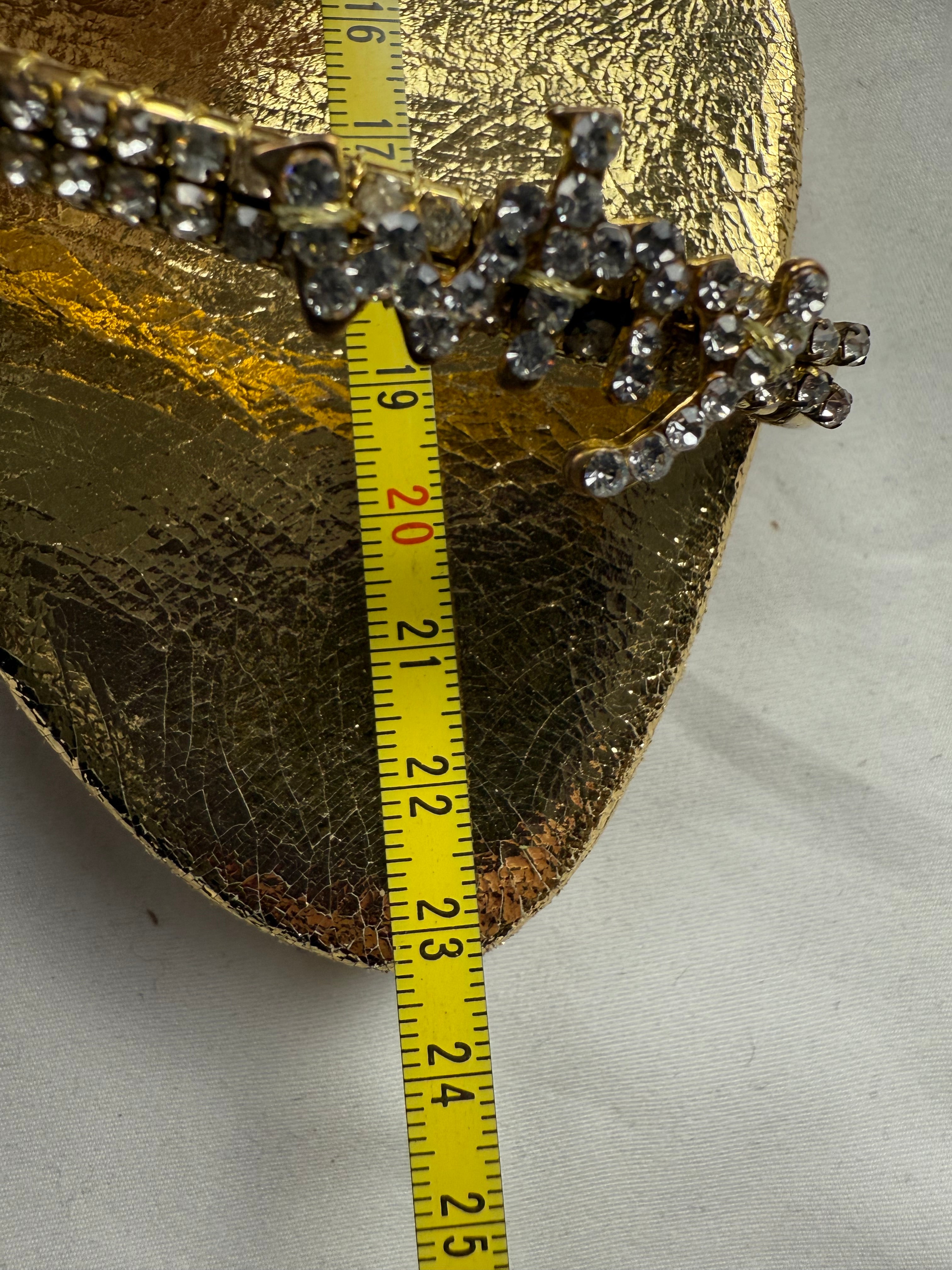 Gold rhinestones 100% real leather heels shoes (35/36)