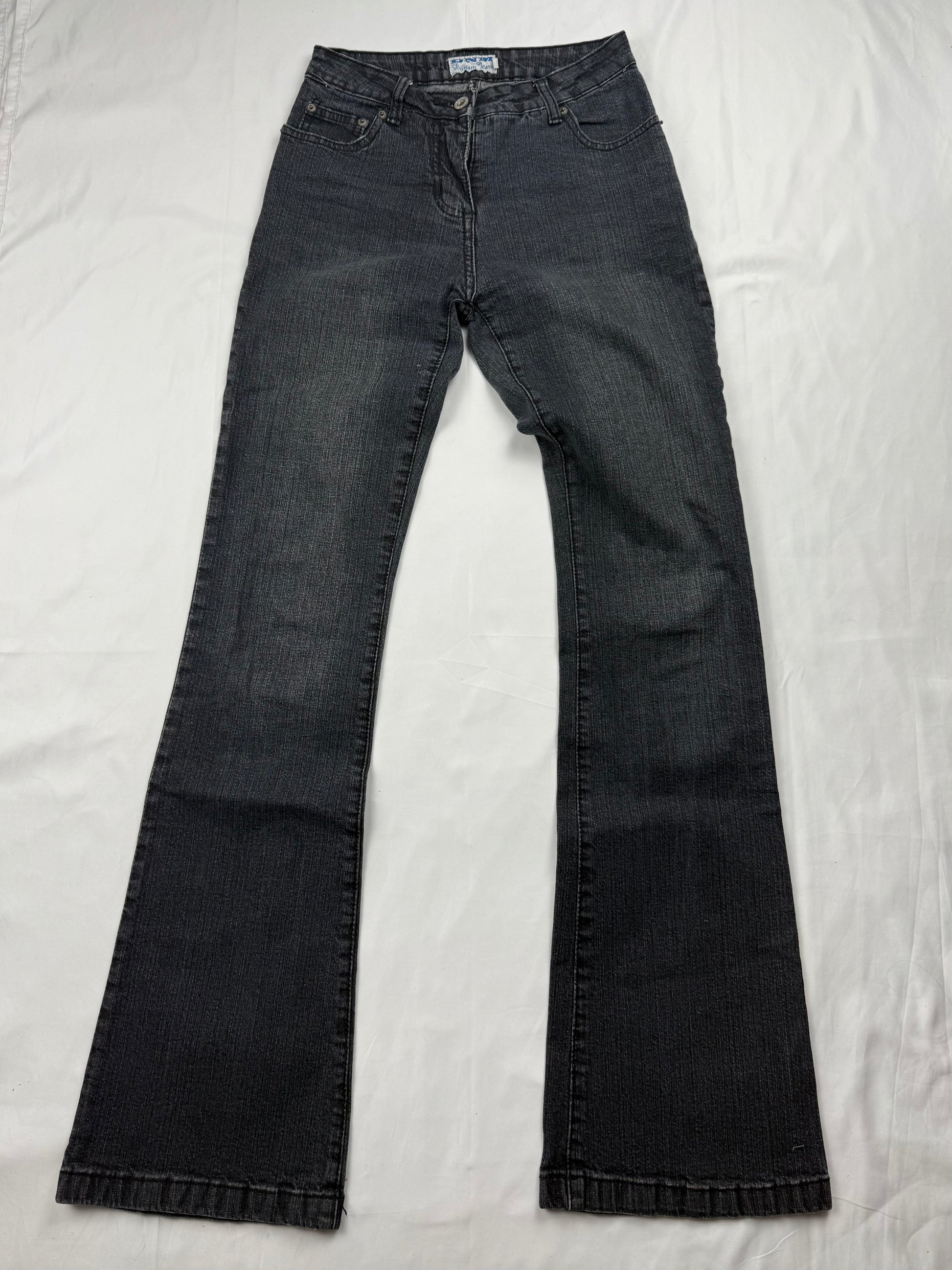 Black denim mid rise flared pants (XS)