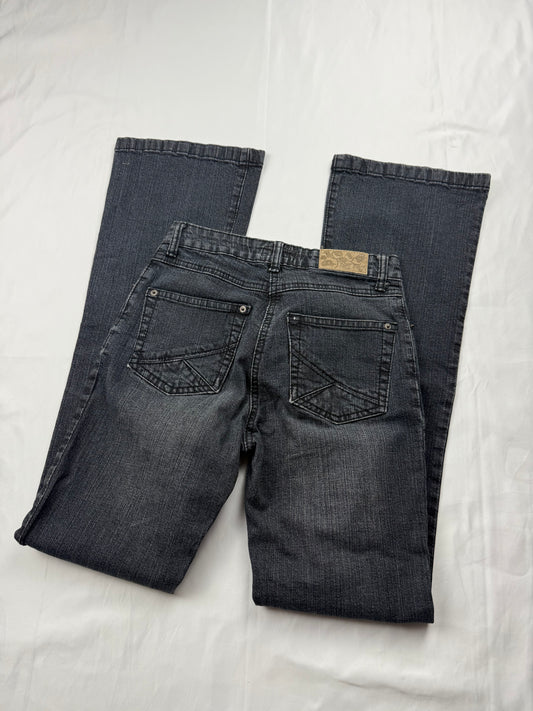 Black denim mid rise flared pants (XS)