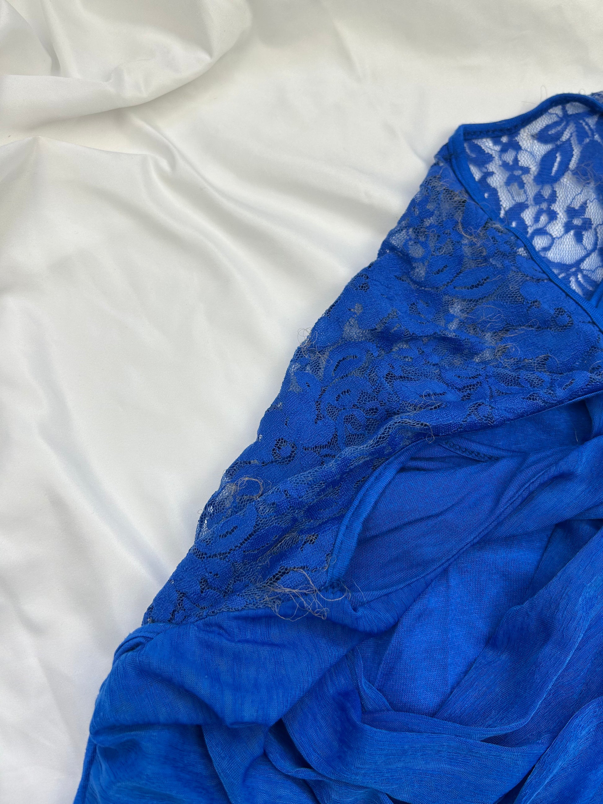 Blue plunge neck lace top (M)