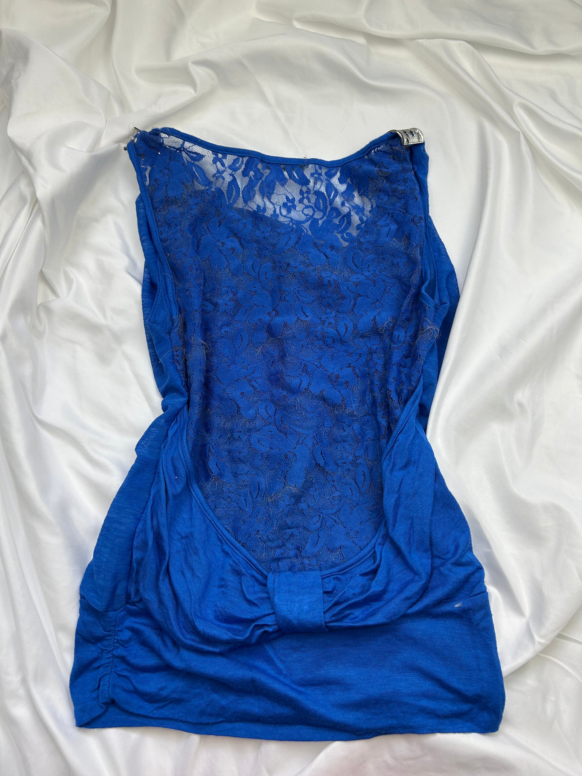Blue plunge neck lace top (M)