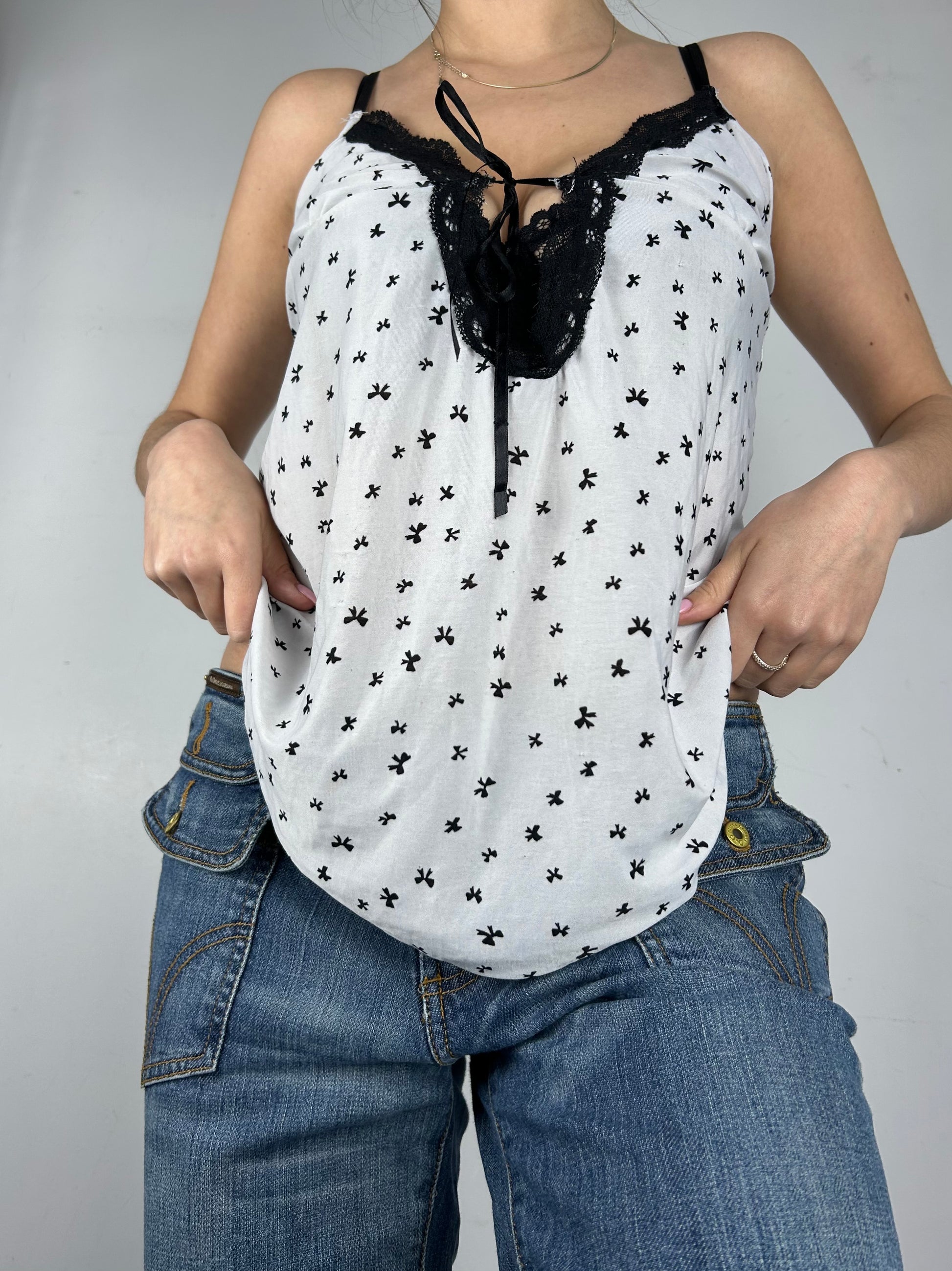 White tie up babydoll cami top (L)