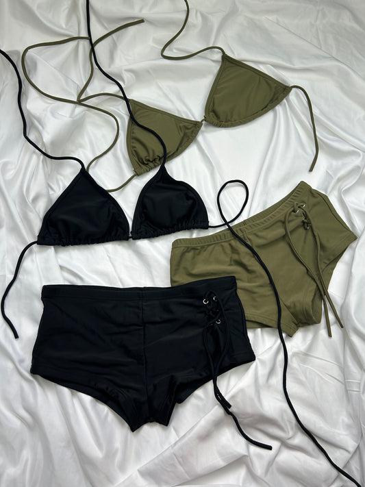 Lace up shorty low waist bikini set (M)