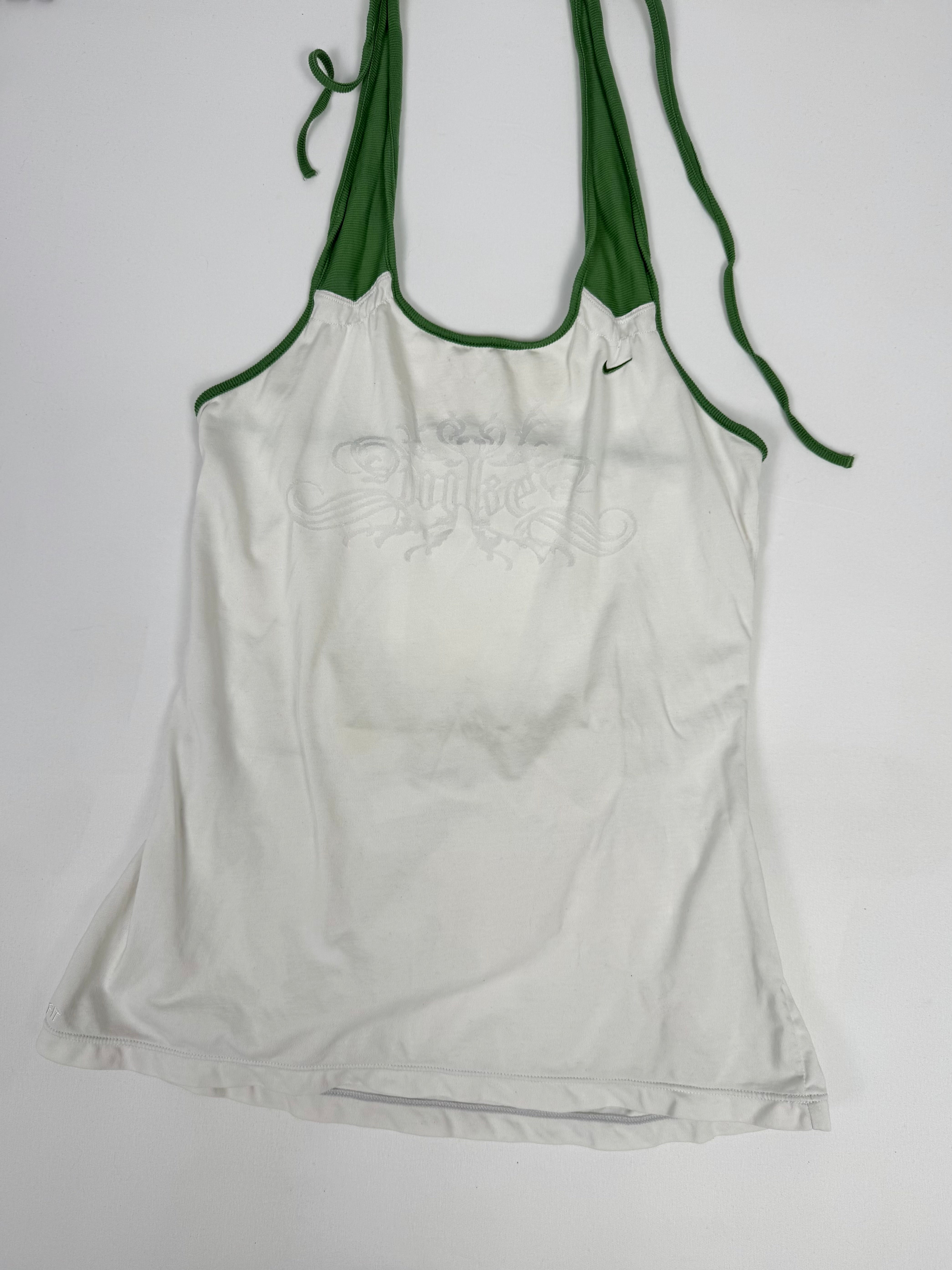 White & green backless tie up top (M)