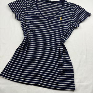 Navy striped cotton V neck tight fit tee (S)