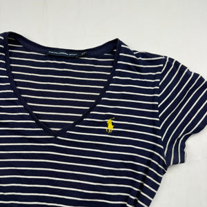 Navy striped cotton V neck tight fit tee (S)