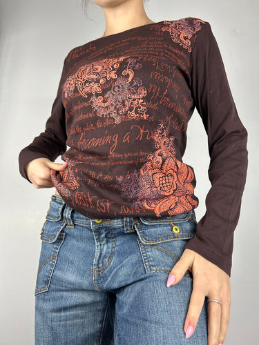Brown graphic long sleeves top (S/M)