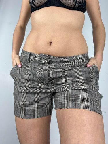 Beige check office low rise mini short (M)