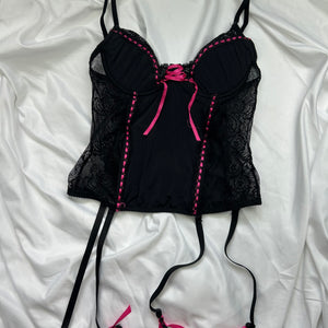 Black & pink  mesh corset top (90B)