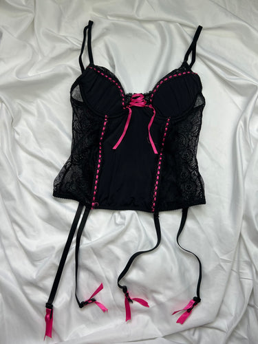 Black & pink  mesh corset top (90B)