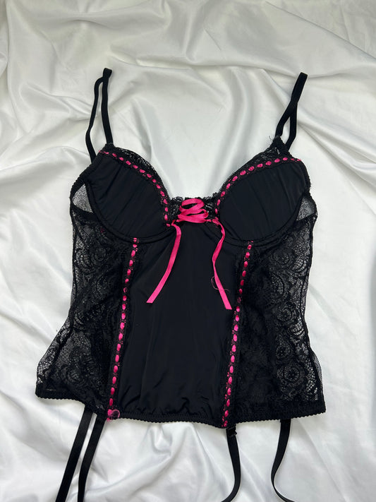 Black & pink  mesh corset top (90B)