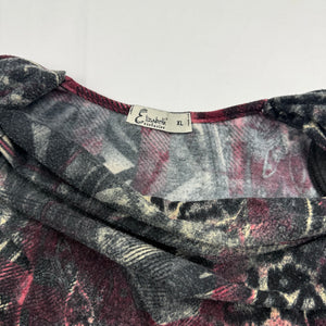 Black graphic fleece plunge neck long sleeves top (XL)