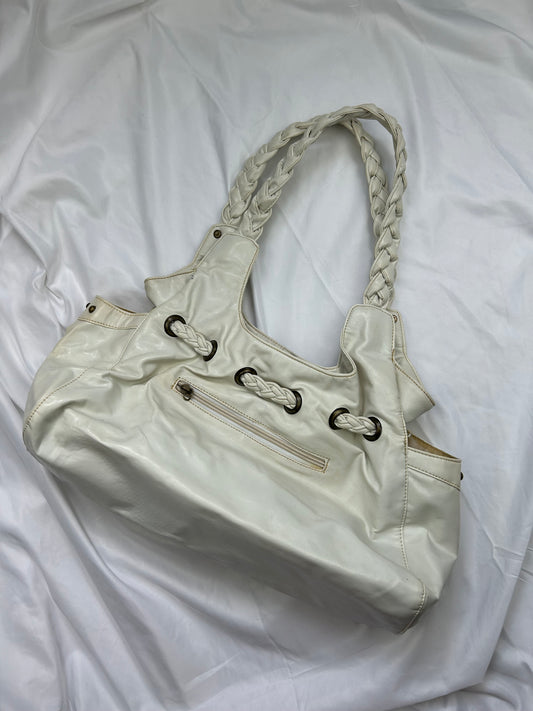 White pvc leather besace shoulder bag (39x25cm)