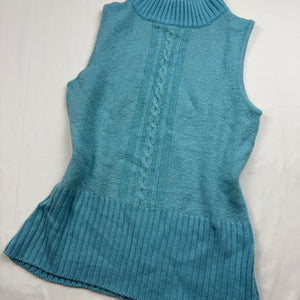 Baby blue knitted high neck sleeveless jumper (S/M)