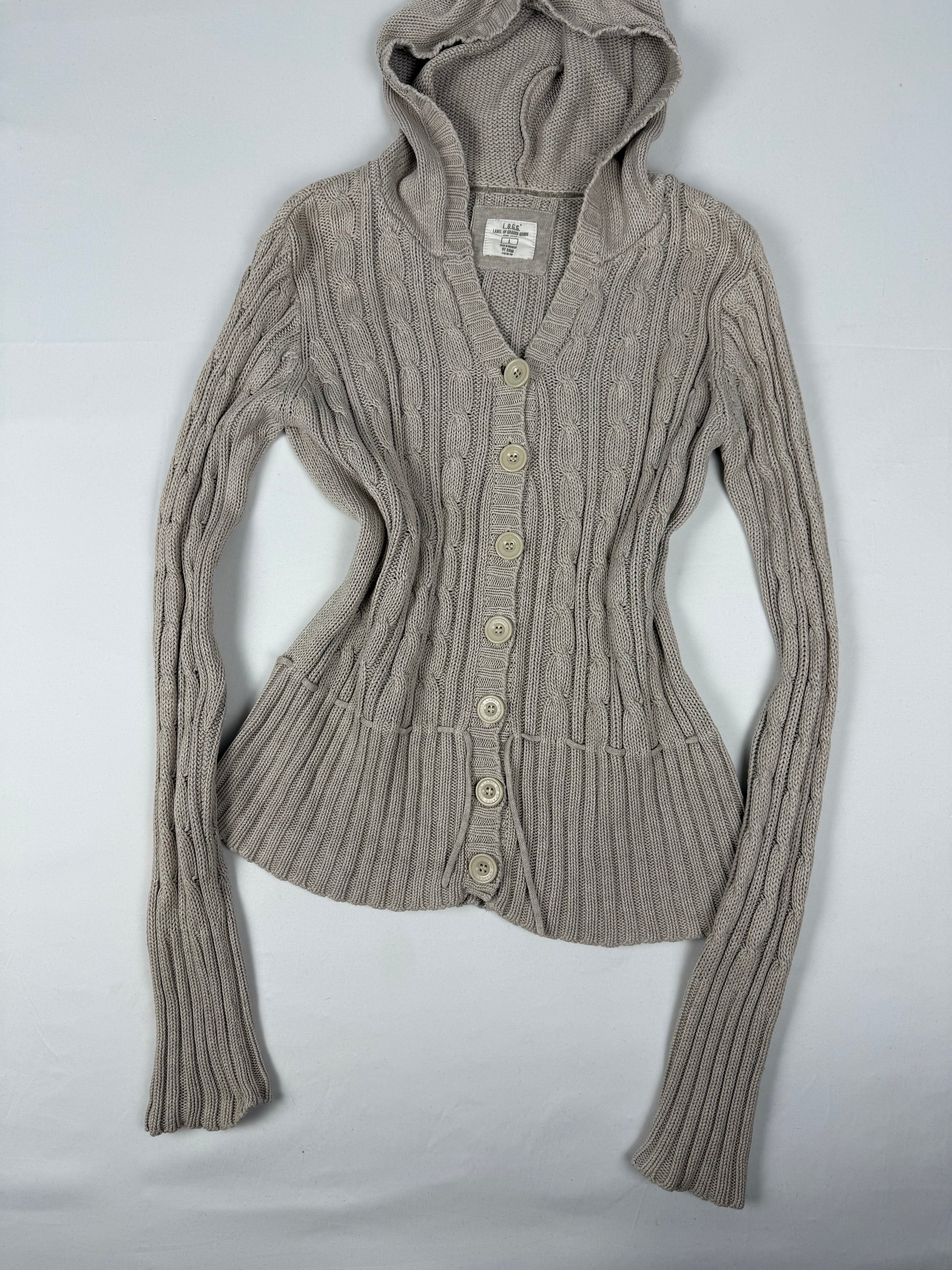 Beige 100% coton buttons up hooded cardigan jumper (M/L)