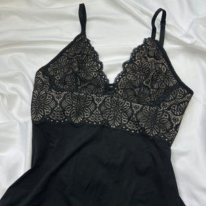 Black lace satin babydoll mini dress (S)