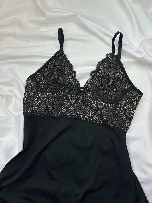 Black lace satin babydoll mini dress (S)