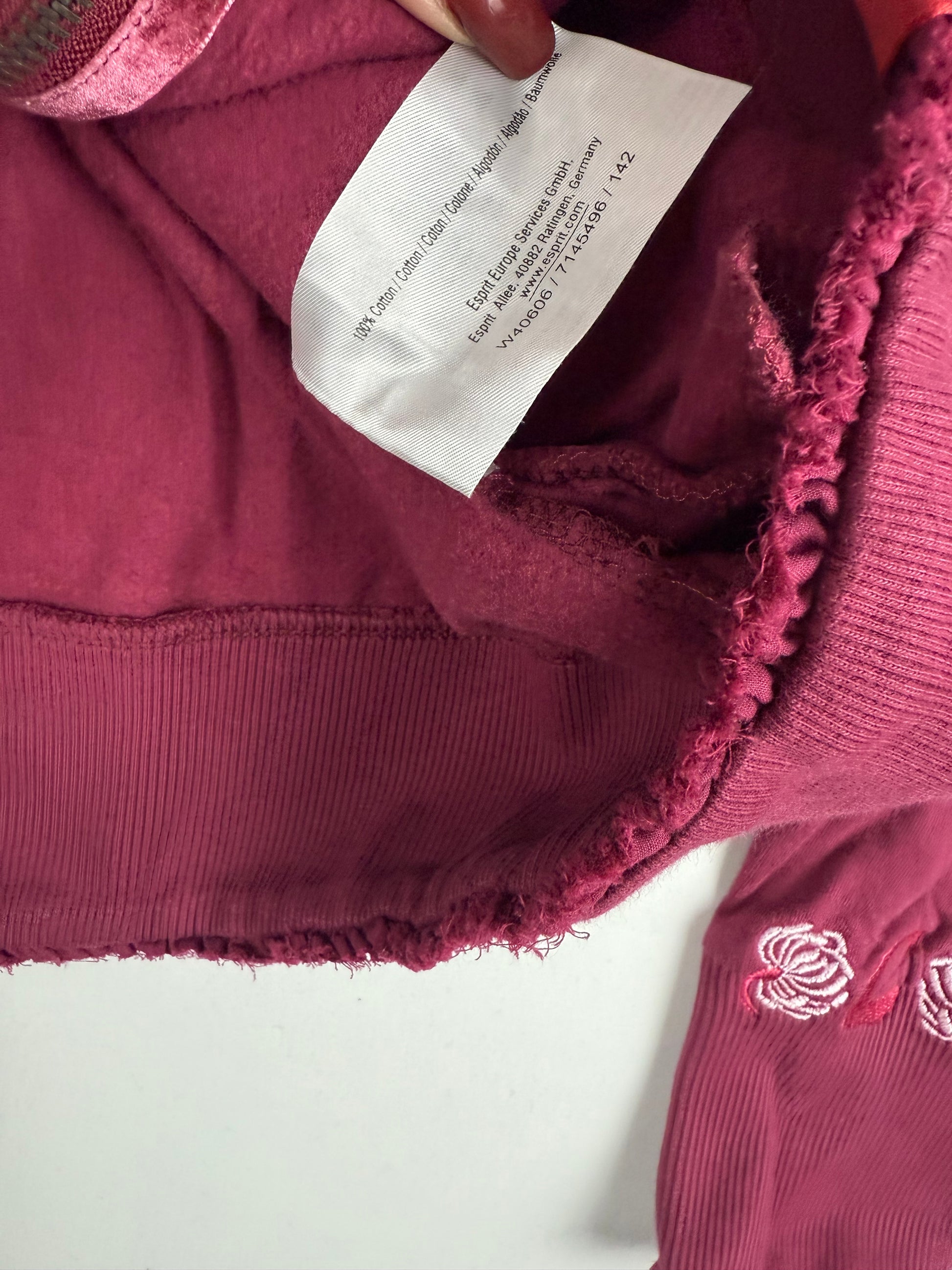 Burgundy 100% cotton ruched zip up tight fit sweatshirt (M)