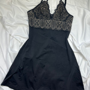 Black lace satin babydoll mini dress (S)