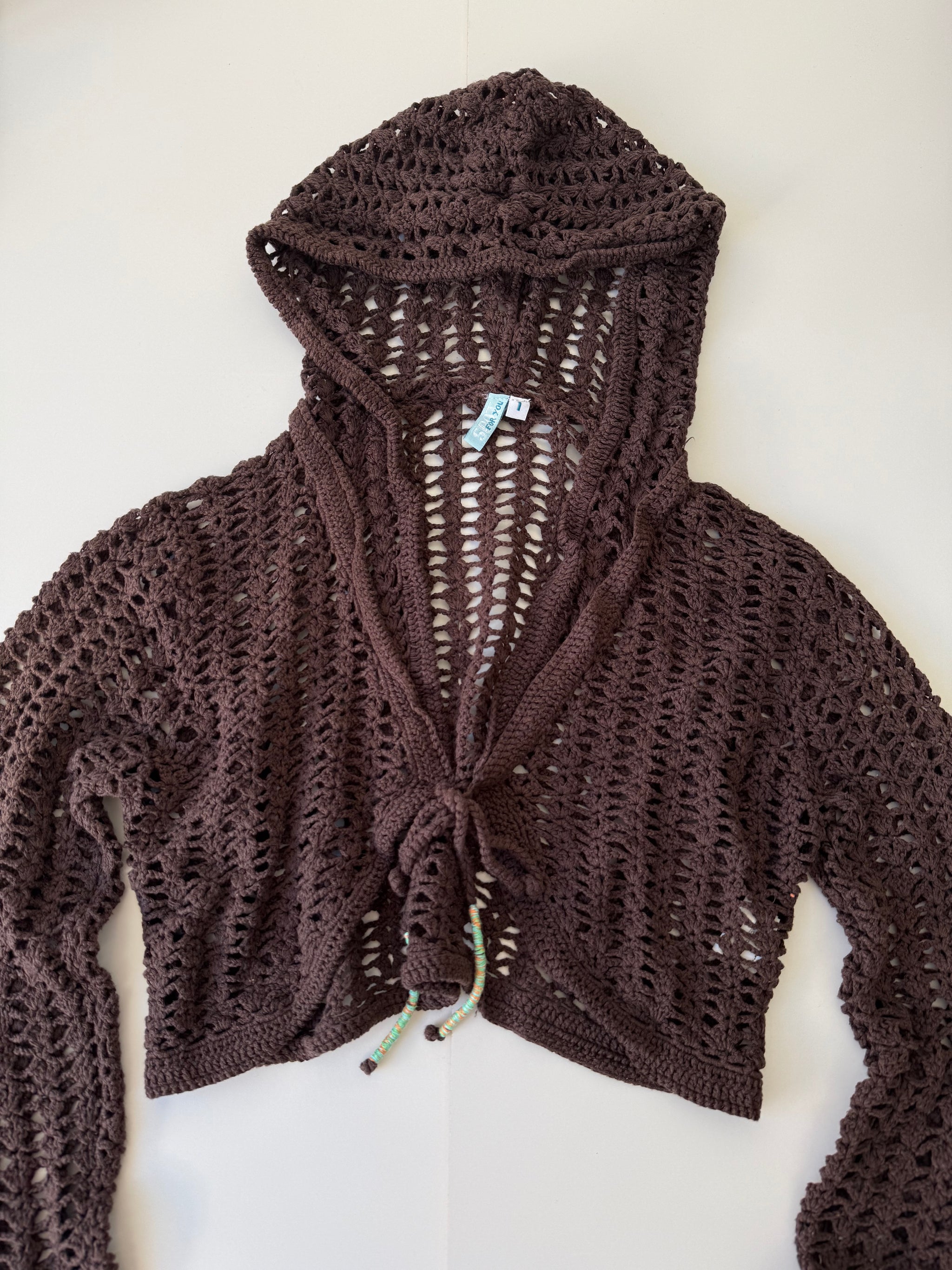 Brown crochet hooded bolero (S)