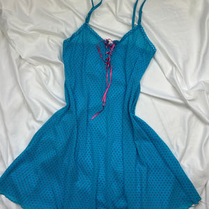 Polka dots mesh lace up babydoll mini dress (S)
