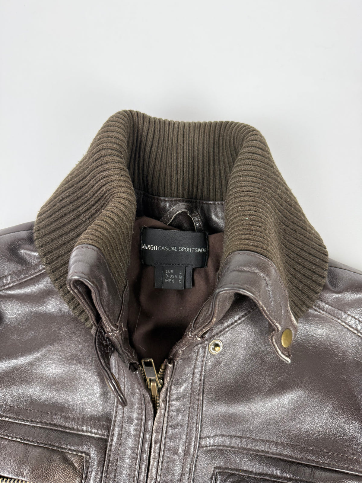 Brown real leather biker jacket (L)
