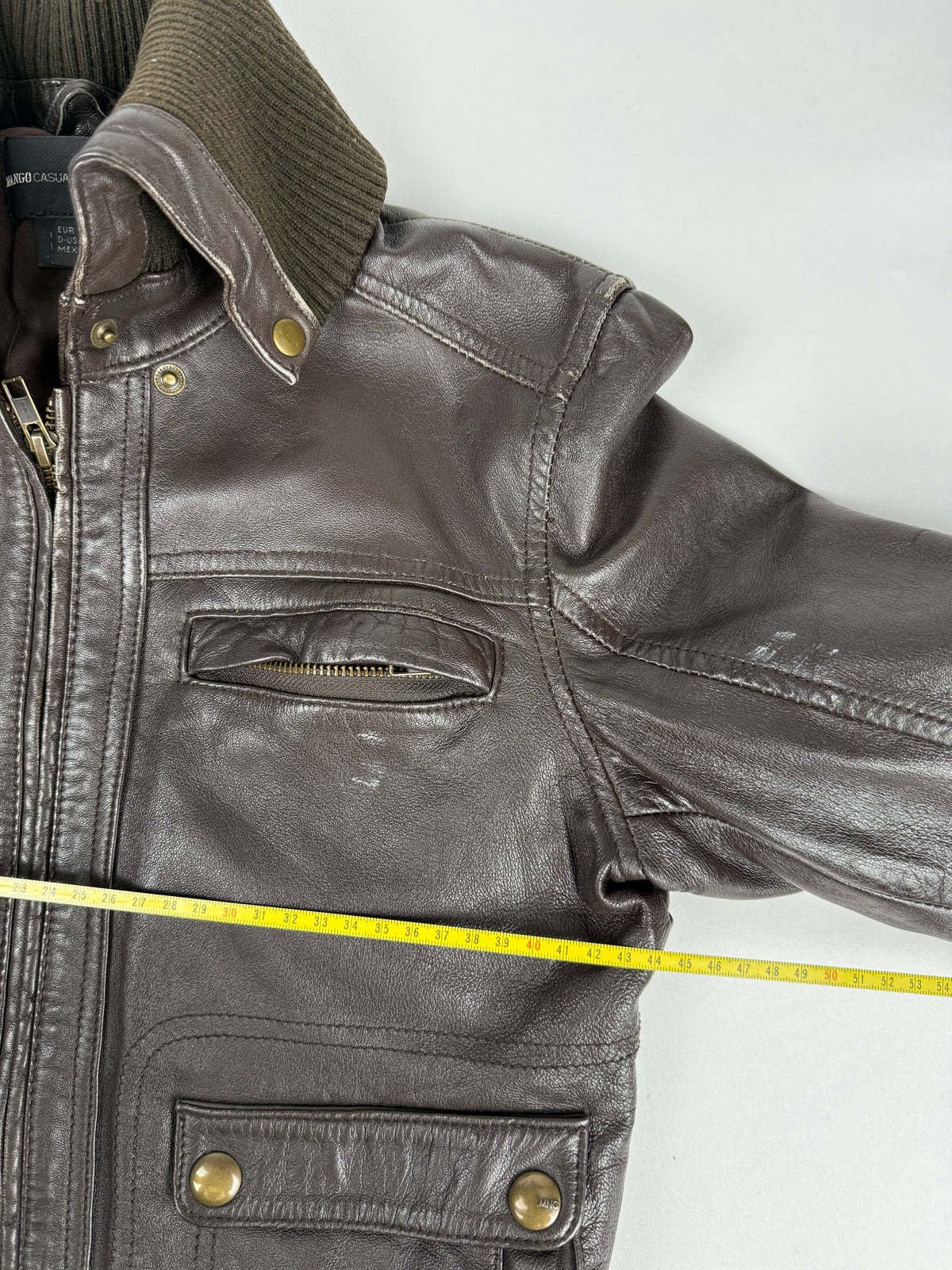 Brown real leather biker jacket (L)