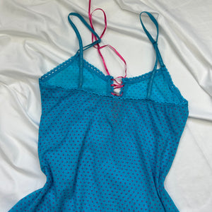 Polka dots mesh lace up babydoll mini dress (S)
