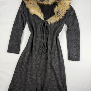 Grey faux fur neck maxi maxi cardigan jumper (M)