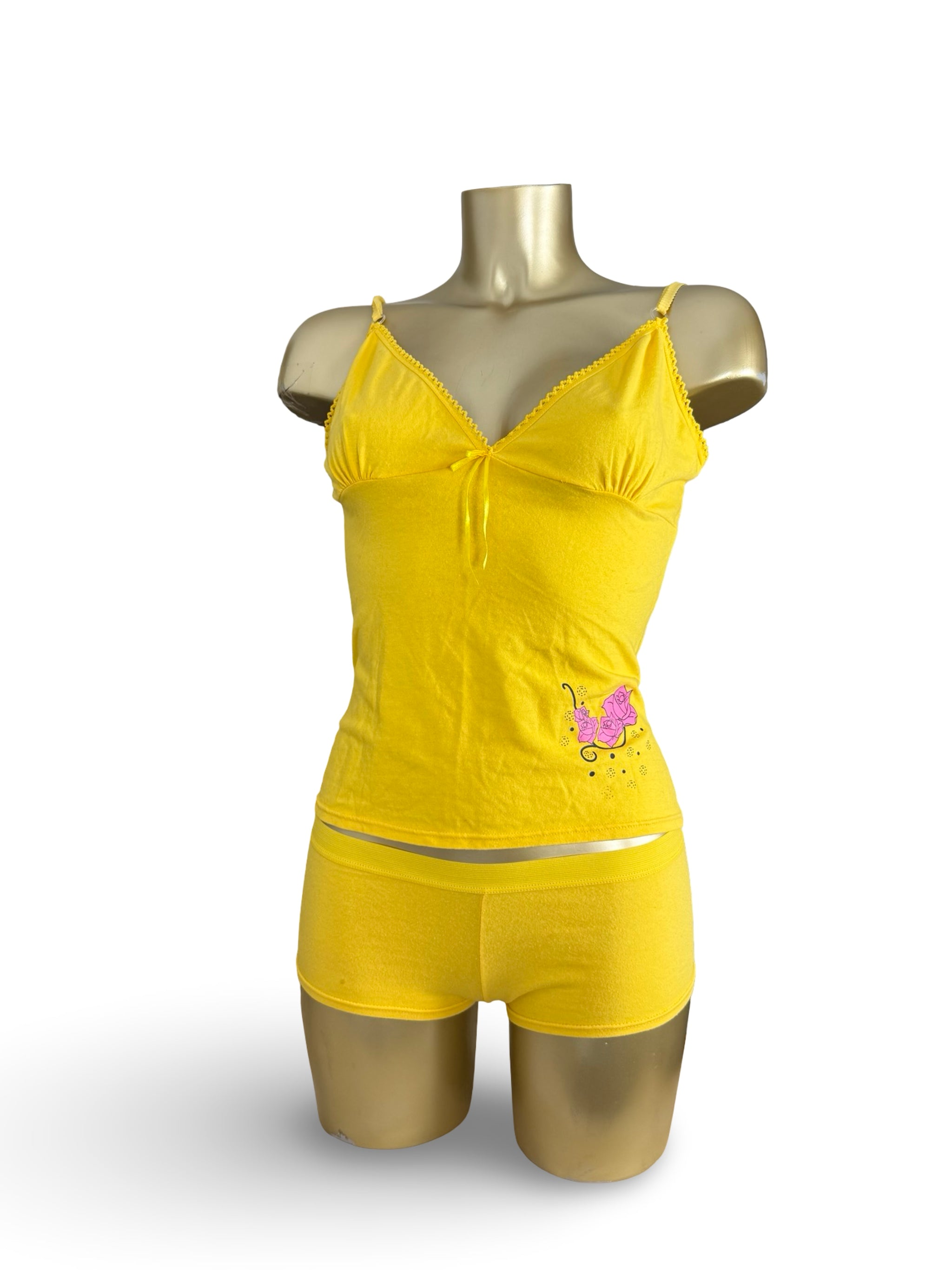 Yellow cotton top + shorty set (M)