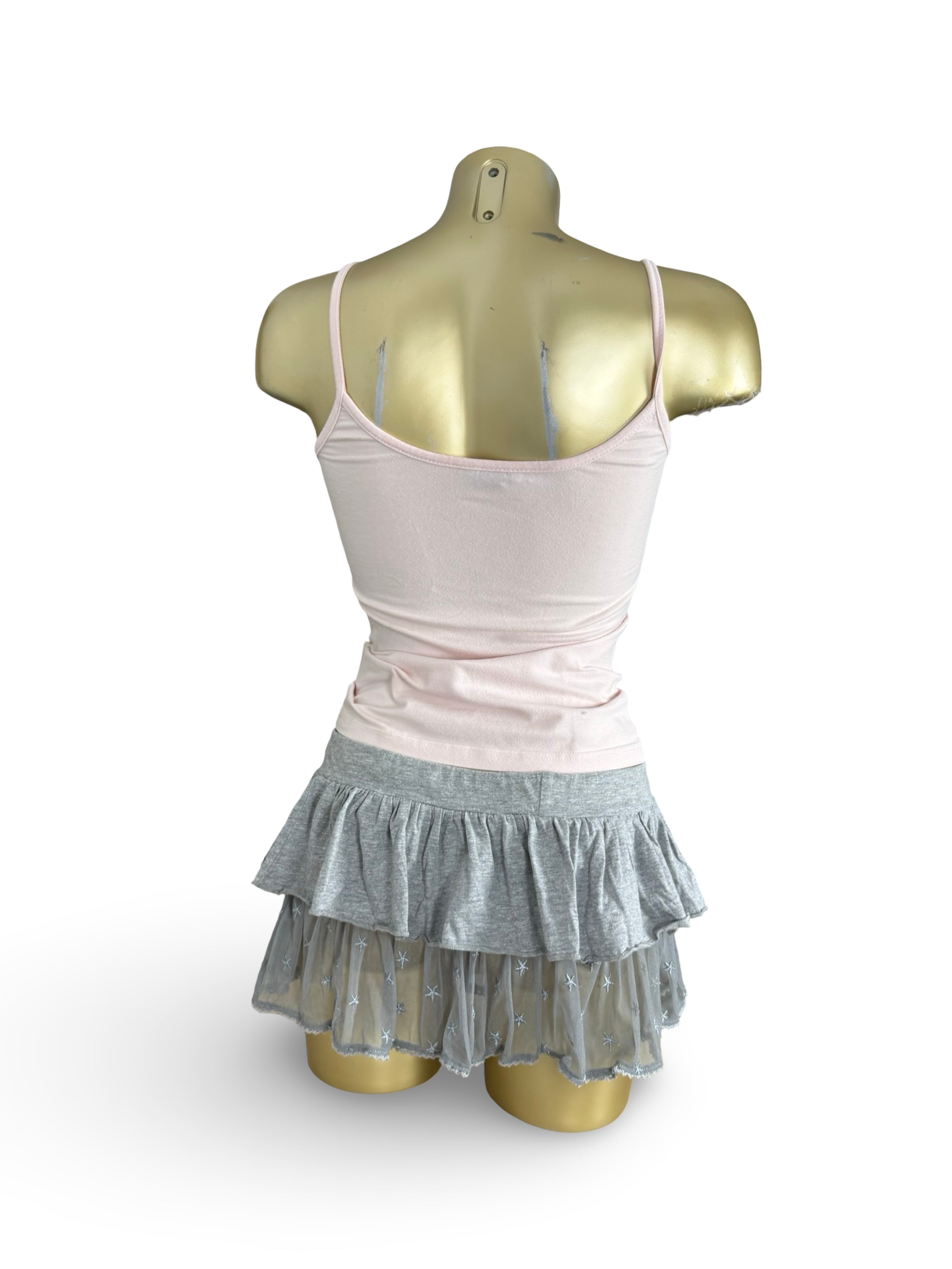 Grey pleated low rise mini skirt (S)