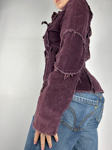 Purple ribbed velvet denim office blazer jacket (S)