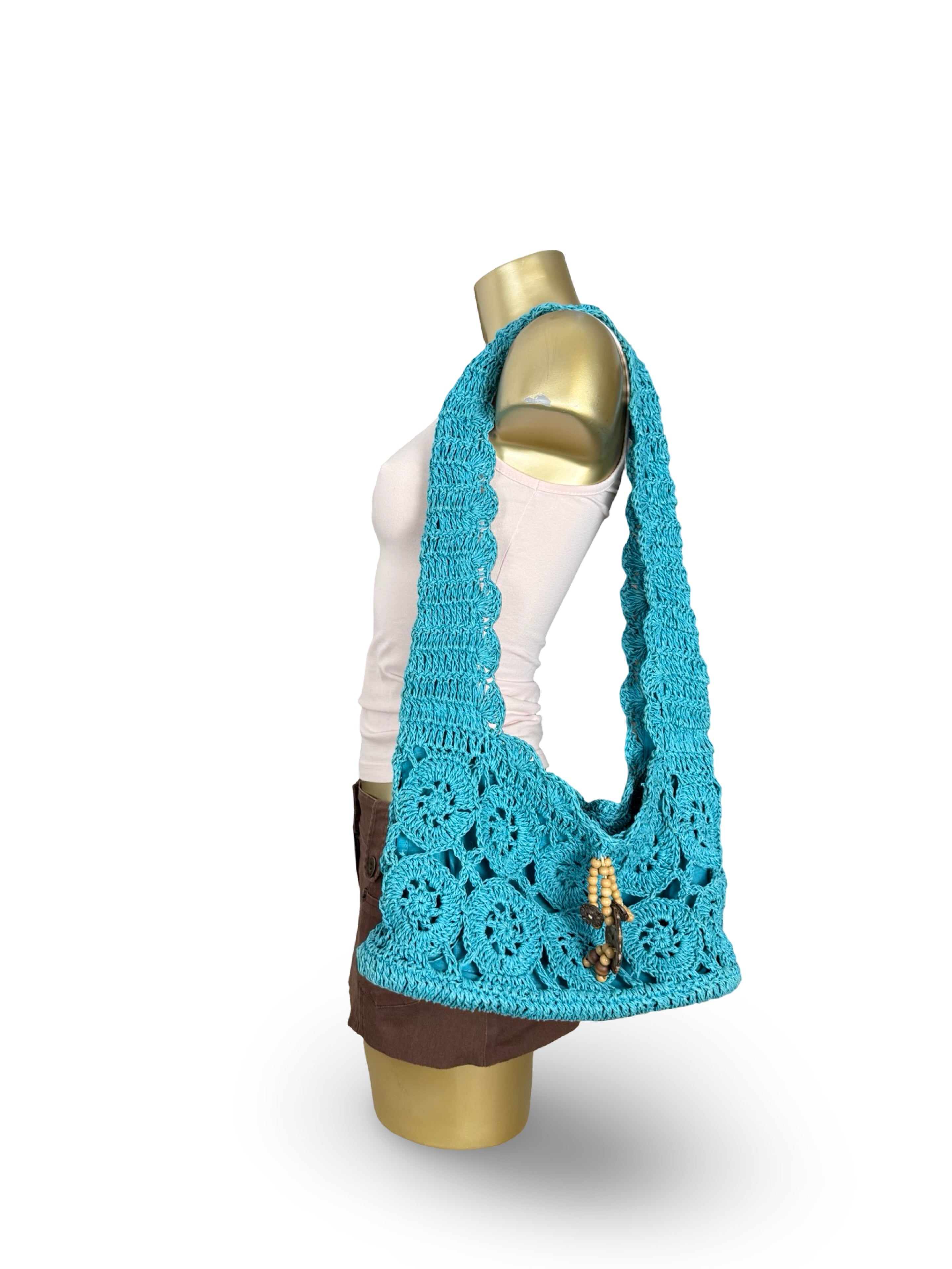 Blue crochet besace bag (20x34cm)
