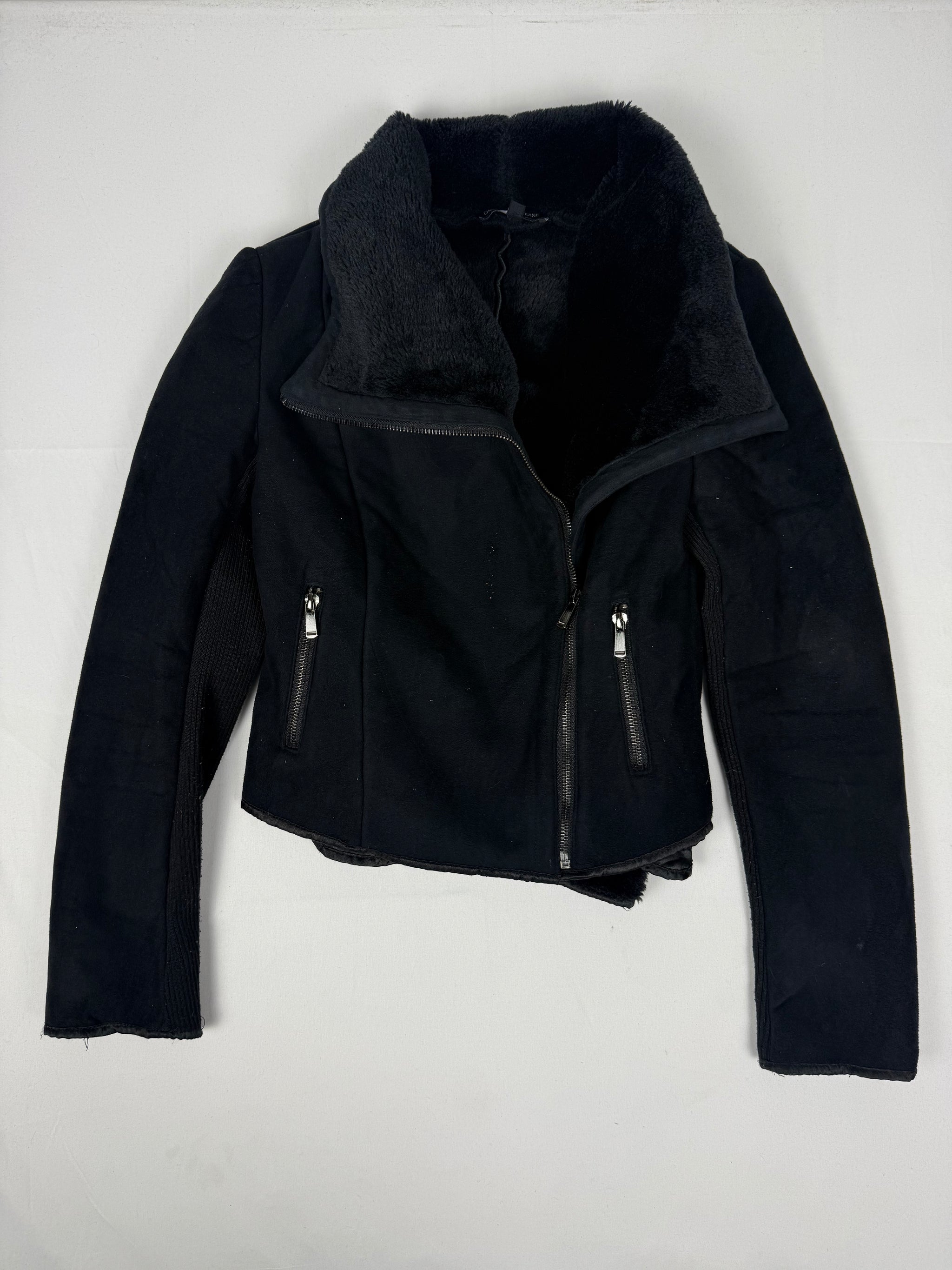 Black suede inside faux fur jacket (S)